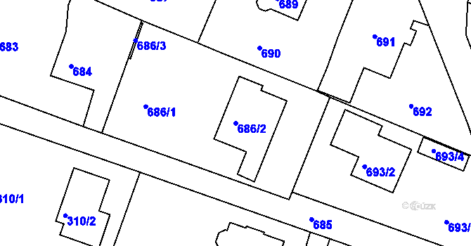 Parcela st. 686/2 v KÚ Starý Harcov, Katastrální mapa