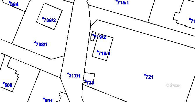 Parcela st. 719/1 v KÚ Starý Harcov, Katastrální mapa