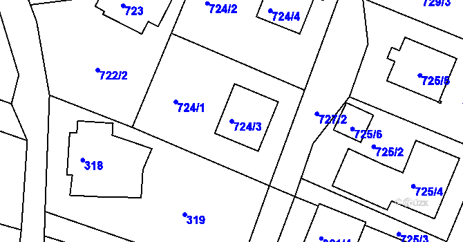 Parcela st. 724/3 v KÚ Starý Harcov, Katastrální mapa