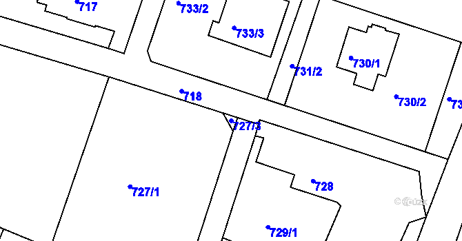 Parcela st. 727/3 v KÚ Starý Harcov, Katastrální mapa