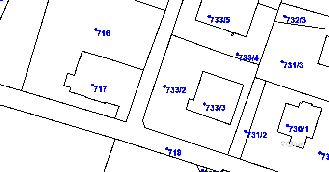 Parcela st. 733/2 v KÚ Starý Harcov, Katastrální mapa