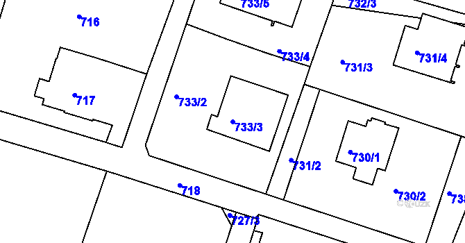 Parcela st. 733/3 v KÚ Starý Harcov, Katastrální mapa