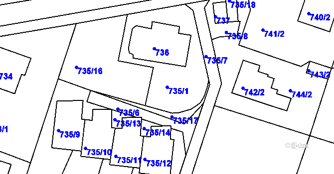 Parcela st. 735/1 v KÚ Starý Harcov, Katastrální mapa
