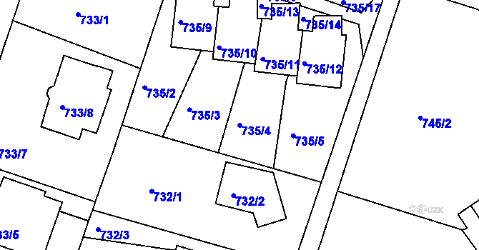 Parcela st. 735/4 v KÚ Starý Harcov, Katastrální mapa