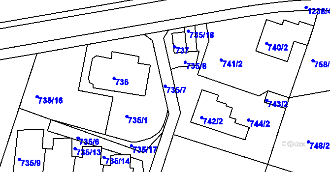 Parcela st. 735/7 v KÚ Starý Harcov, Katastrální mapa