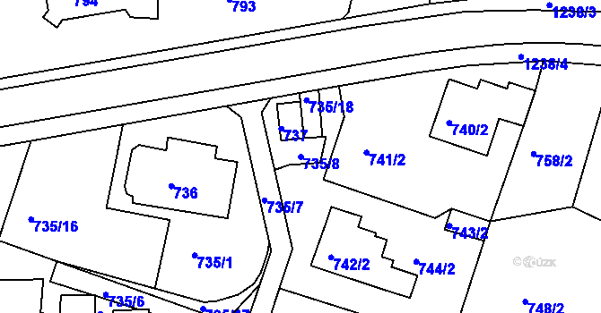 Parcela st. 735/8 v KÚ Starý Harcov, Katastrální mapa