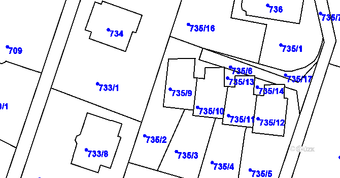 Parcela st. 735/9 v KÚ Starý Harcov, Katastrální mapa