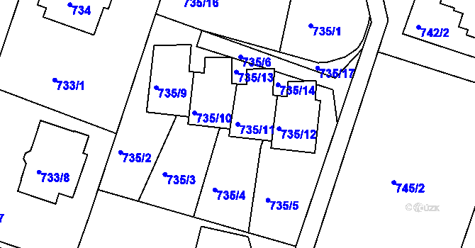 Parcela st. 735/11 v KÚ Starý Harcov, Katastrální mapa
