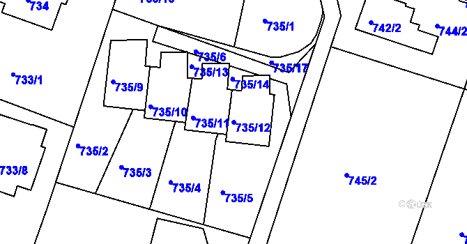 Parcela st. 735/12 v KÚ Starý Harcov, Katastrální mapa
