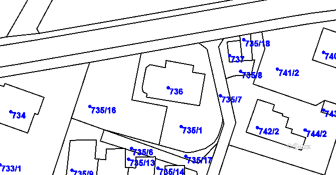 Parcela st. 736 v KÚ Starý Harcov, Katastrální mapa
