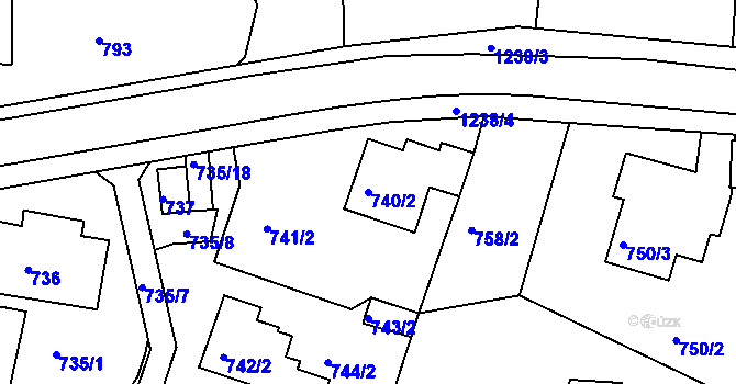 Parcela st. 740/2 v KÚ Starý Harcov, Katastrální mapa