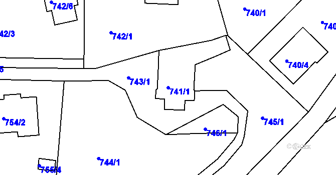 Parcela st. 741/1 v KÚ Starý Harcov, Katastrální mapa