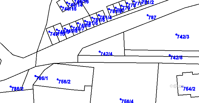 Parcela st. 742/4 v KÚ Starý Harcov, Katastrální mapa