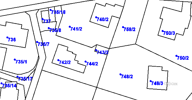 Parcela st. 743/2 v KÚ Starý Harcov, Katastrální mapa