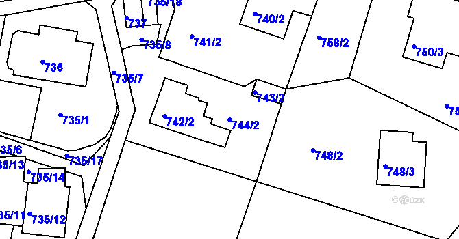 Parcela st. 744/2 v KÚ Starý Harcov, Katastrální mapa