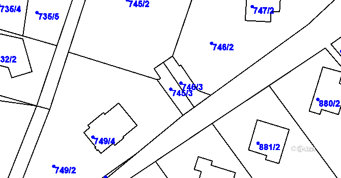 Parcela st. 745/3 v KÚ Starý Harcov, Katastrální mapa