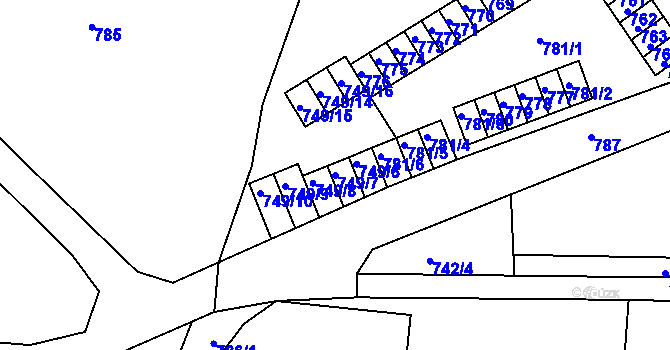 Parcela st. 749/7 v KÚ Starý Harcov, Katastrální mapa