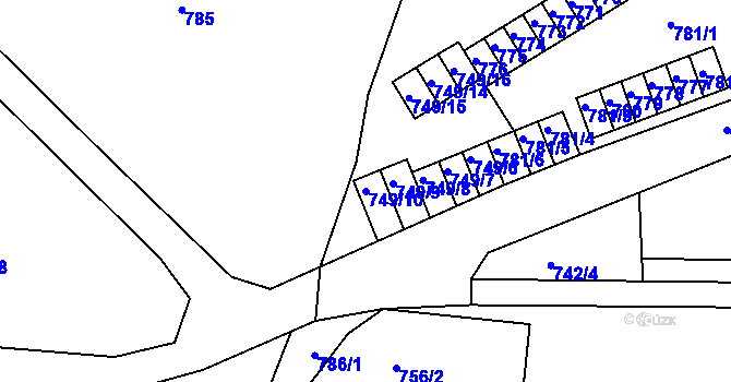 Parcela st. 749/10 v KÚ Starý Harcov, Katastrální mapa