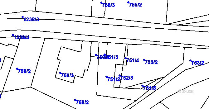 Parcela st. 751/3 v KÚ Starý Harcov, Katastrální mapa