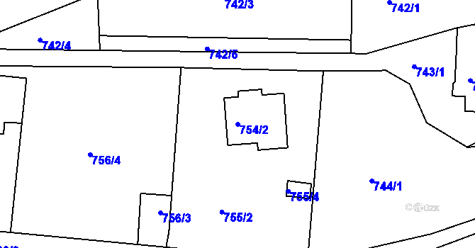 Parcela st. 754/2 v KÚ Starý Harcov, Katastrální mapa
