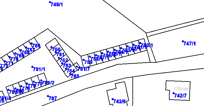 Parcela st. 756/1 v KÚ Starý Harcov, Katastrální mapa