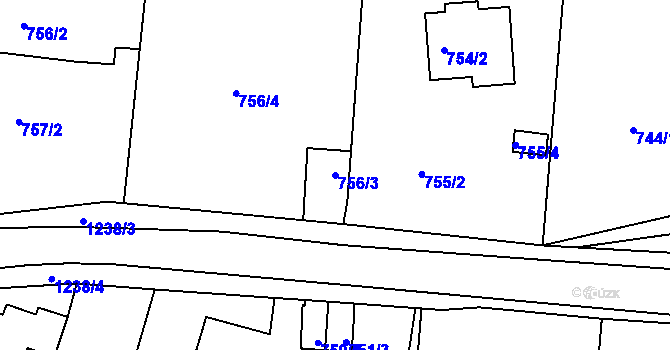 Parcela st. 756/3 v KÚ Starý Harcov, Katastrální mapa