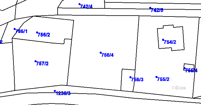 Parcela st. 756/4 v KÚ Starý Harcov, Katastrální mapa