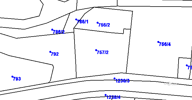 Parcela st. 757/2 v KÚ Starý Harcov, Katastrální mapa