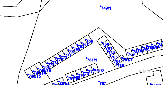 Parcela st. 767 v KÚ Starý Harcov, Katastrální mapa