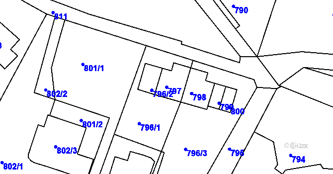 Parcela st. 797 v KÚ Starý Harcov, Katastrální mapa