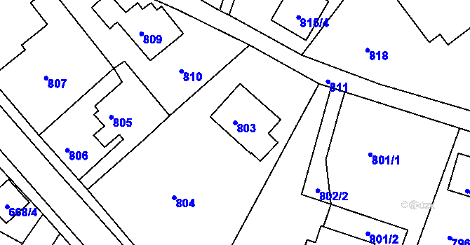 Parcela st. 803 v KÚ Starý Harcov, Katastrální mapa