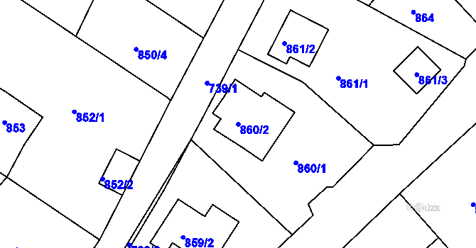 Parcela st. 860/2 v KÚ Starý Harcov, Katastrální mapa