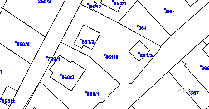 Parcela st. 861/1 v KÚ Starý Harcov, Katastrální mapa