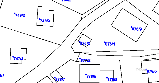 Parcela st. 876/2 v KÚ Starý Harcov, Katastrální mapa