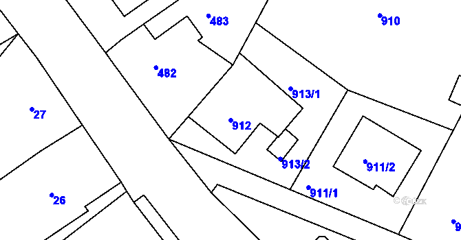 Parcela st. 912 v KÚ Starý Harcov, Katastrální mapa
