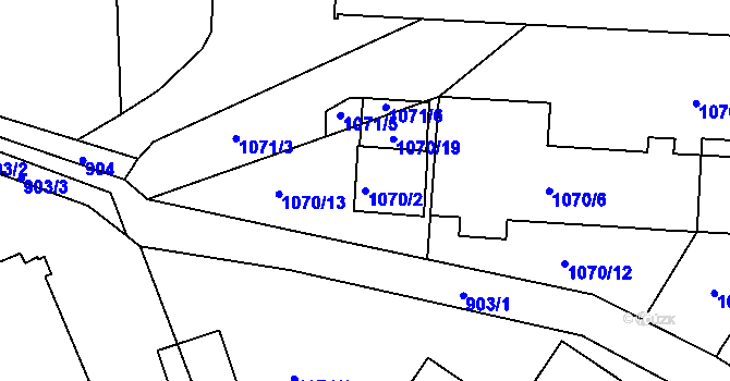 Parcela st. 1070/2 v KÚ Starý Harcov, Katastrální mapa