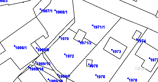 Parcela st. 1971/2 v KÚ Starý Harcov, Katastrální mapa