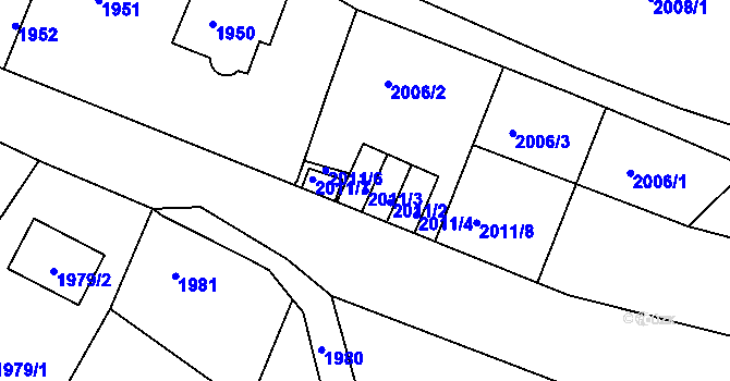 Parcela st. 2011/3 v KÚ Starý Harcov, Katastrální mapa