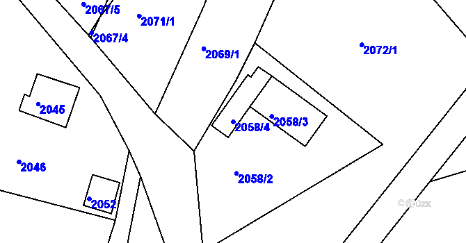 Parcela st. 2058/4 v KÚ Starý Harcov, Katastrální mapa