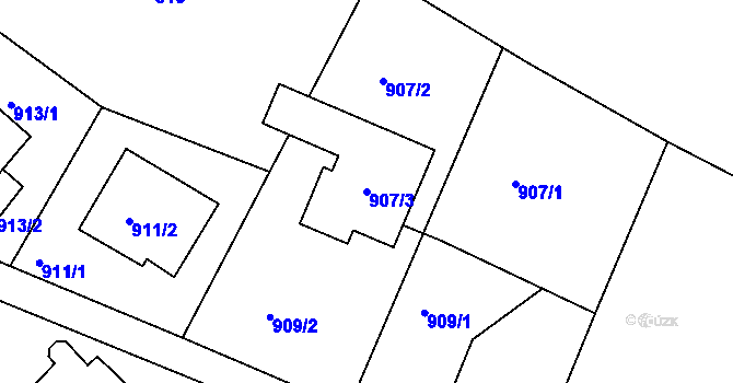 Parcela st. 907/3 v KÚ Starý Harcov, Katastrální mapa