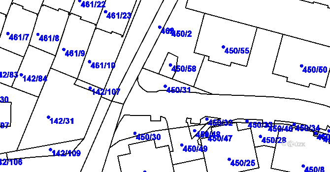 Parcela st. 450/31 v KÚ Starý Harcov, Katastrální mapa