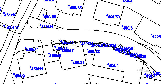 Parcela st. 450/33 v KÚ Starý Harcov, Katastrální mapa