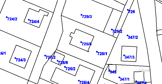 Parcela st. 725/5 v KÚ Starý Harcov, Katastrální mapa