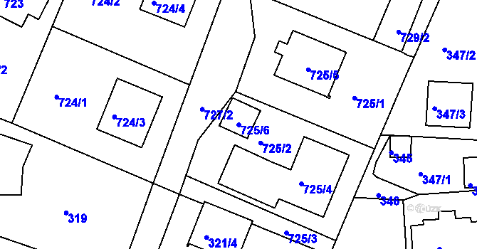 Parcela st. 725/6 v KÚ Starý Harcov, Katastrální mapa
