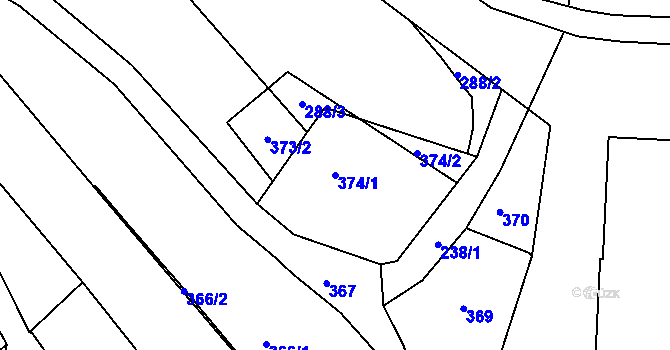 Parcela st. 374/1 v KÚ Starý Harcov, Katastrální mapa