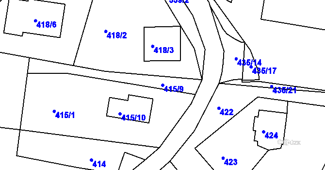 Parcela st. 415/9 v KÚ Starý Harcov, Katastrální mapa