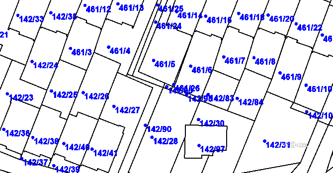 Parcela st. 142/93 v KÚ Starý Harcov, Katastrální mapa