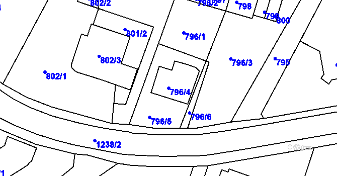 Parcela st. 796/4 v KÚ Starý Harcov, Katastrální mapa
