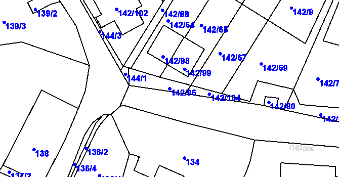 Parcela st. 142/96 v KÚ Starý Harcov, Katastrální mapa