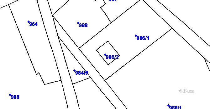 Parcela st. 986/2 v KÚ Starý Harcov, Katastrální mapa
